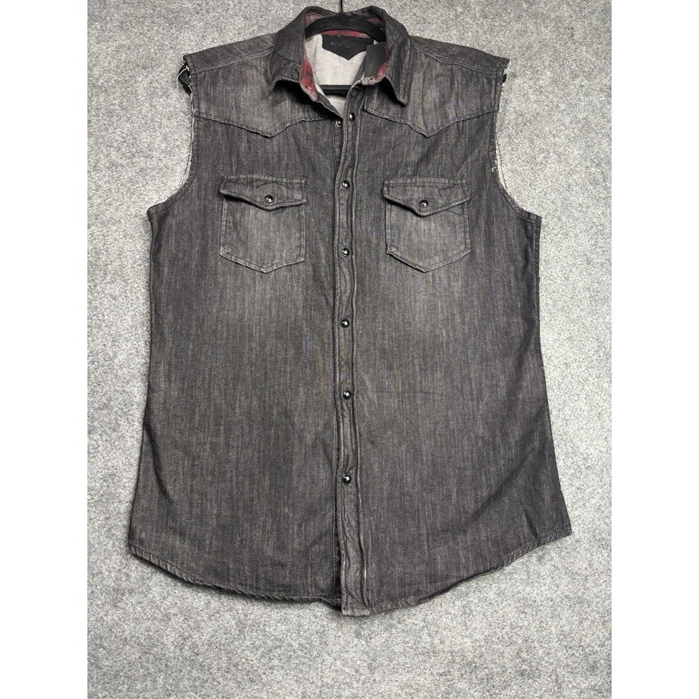 Rogue Men's Black Denim Sleeveless Snap Western Shirt Vest Medium Cotton